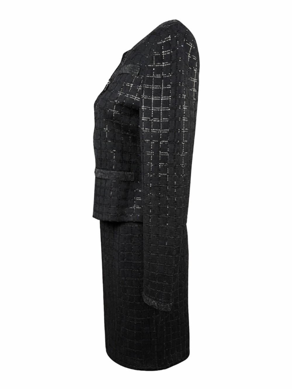 St John Evening Santana Knit Skirt Suit Set Black Metallic Sparkle Size 4 USA - Picture 7 of 14